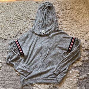 Vintage Havana Gray Hoodie with Stripe Sleeve Accents